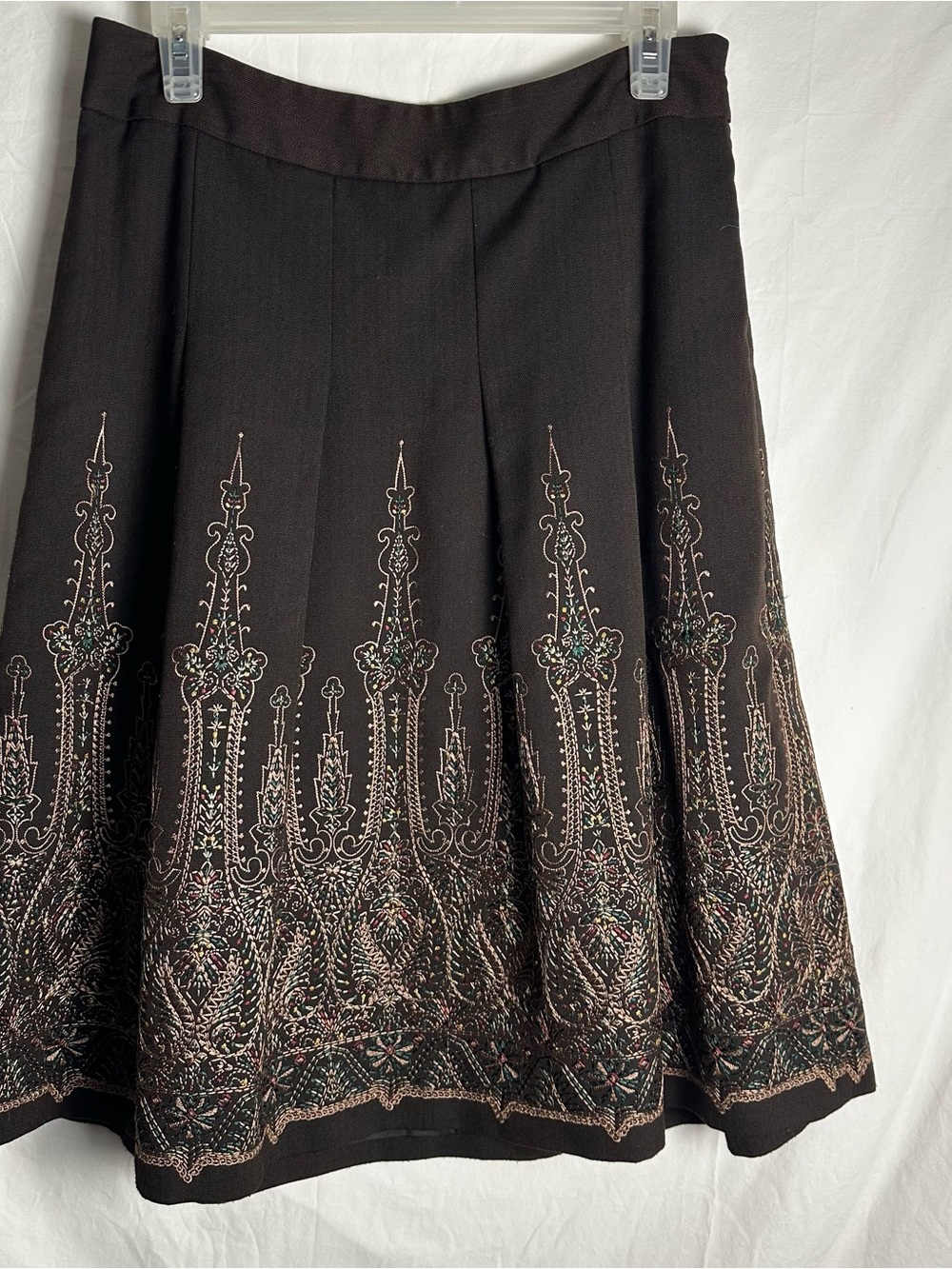 LOFT Brown  Embroidered Circle Skirt